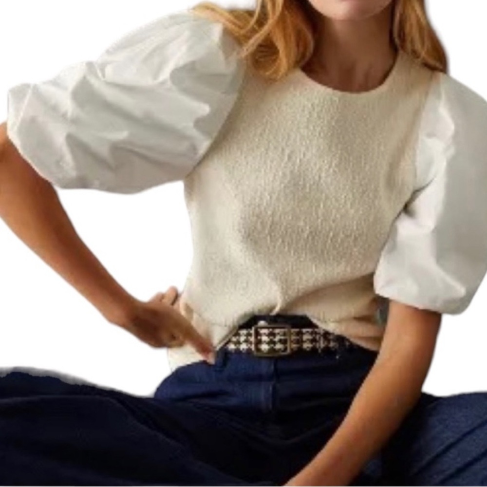 Anthropologie Knit Top with Big Balloon Sleeves Size M
